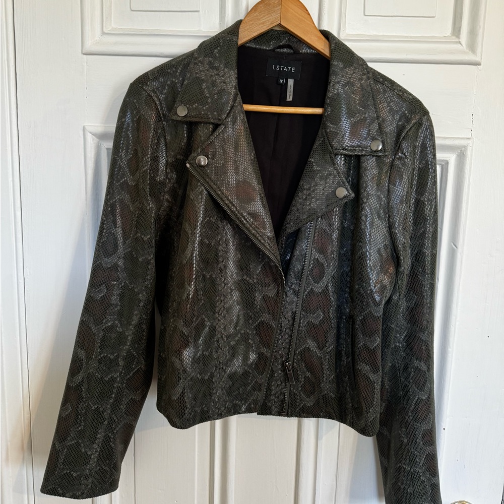 STATE Green Vegan Leather Moto Jacket